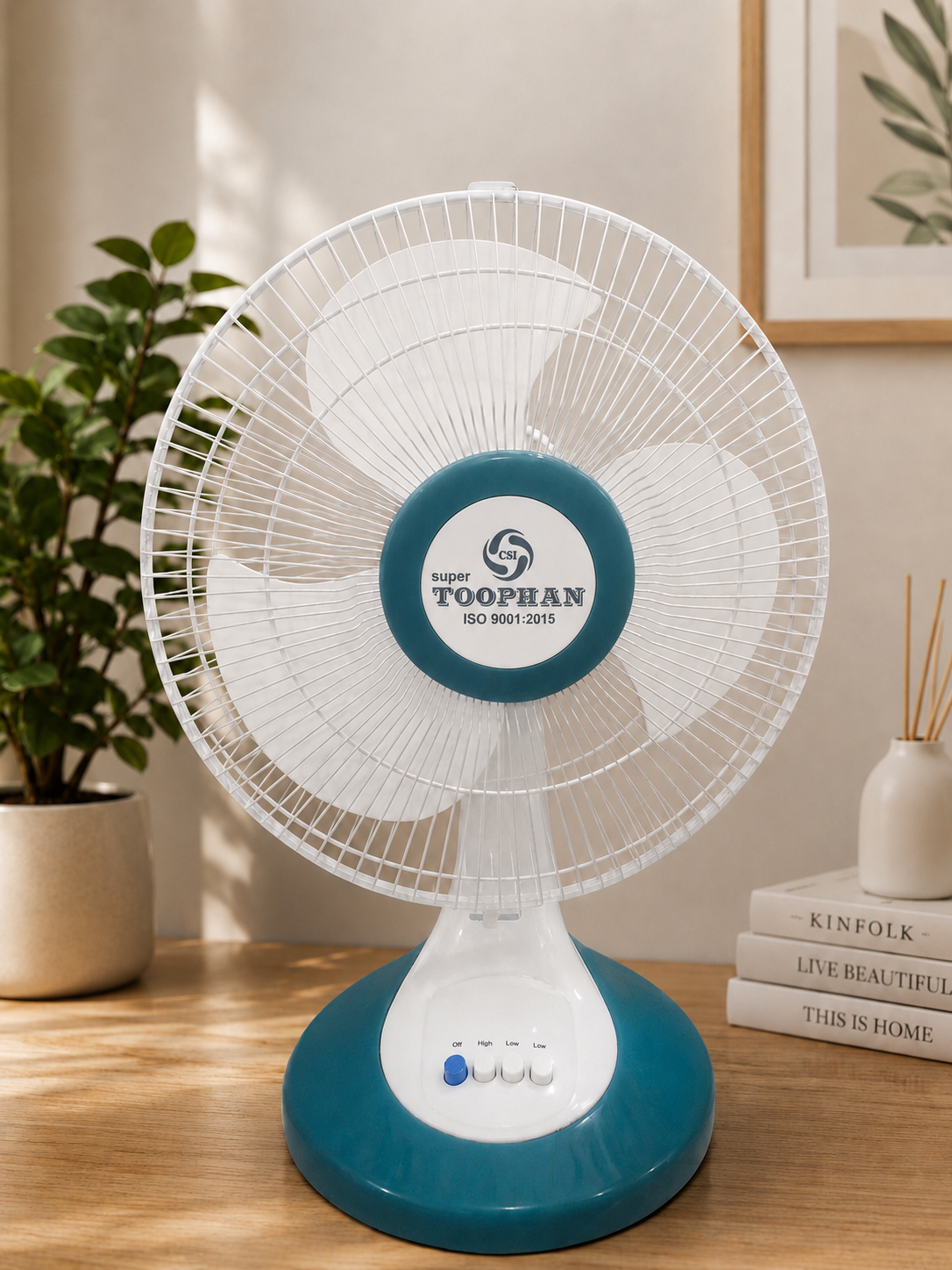 Super Toophan Table Fan 400mm (Teal & White)